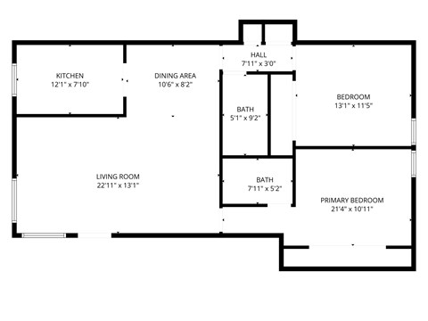 Floor plan for 2 beds, 2 baths, 1000 sqft
